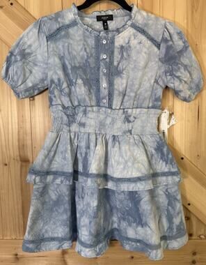 NWT Bloomingdale’s Exclusive Aqua Youth Ruffle Tiered Dress Blue Tie Dye Sz XL